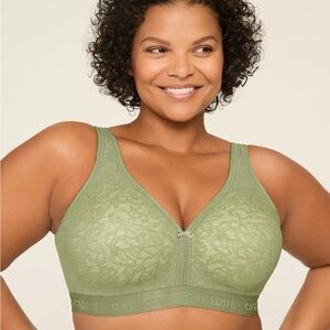 Cacique Sage Green Lace Unlined, Full Coverage, No Underwire Bra, Size 44DDD.